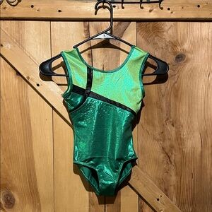 Girls Metallic Green and Black Ballet, Dance and Gymnastics Bodysuit